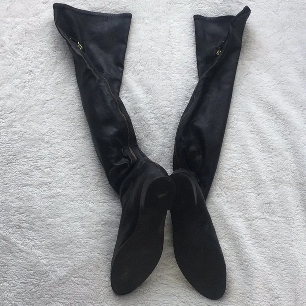 Black Over-the-Knee faux leather flat stretchy Women's Boots